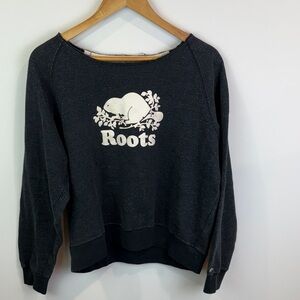 Roots Women's Charcoal Gray wide neck Sweater size XL organic